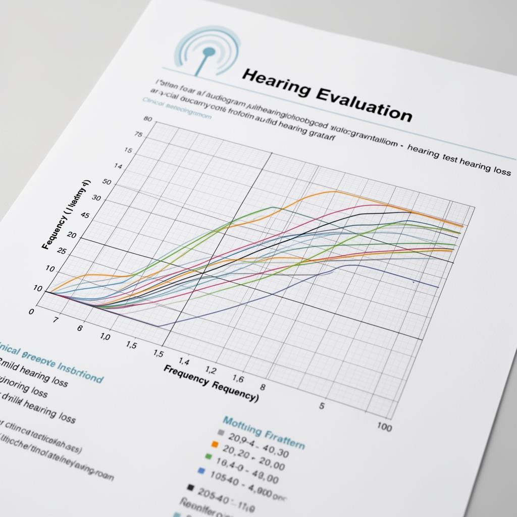 Professional audiogram hearing test report showing frequency and hearing level measurements
